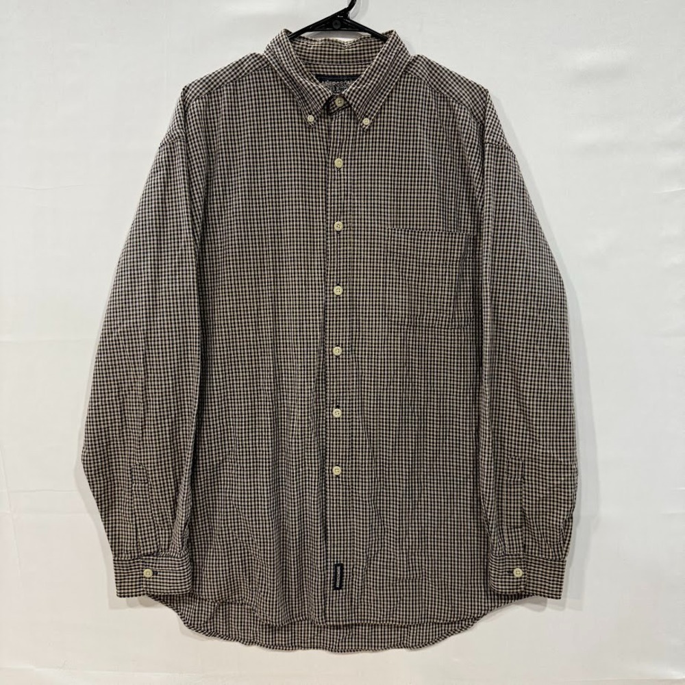Abercrombie & Fitch Mens Medium Gingham Button Down Shirt Navy Blue Tan Cotton